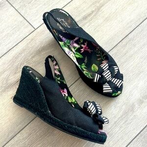 LULU Guinness Floral Bow Espadrille Wedge Sandals Fits Size 6